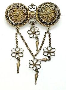 ANTIK Jugendstil Brosche in filigranem Design 800er Silber vergoldet TOP - Bild 1 von 2