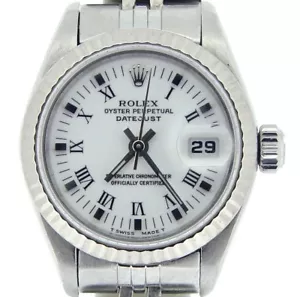 Orologio Rolex Datejust Donna Acciaio Inox Oro Bianco 18K Bianco Nero Romano 69174 - Foto 1 di 5