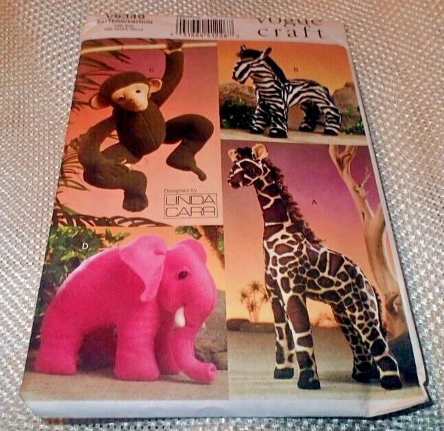 VOGUE CRAFT PATTERN 8349 ~ STUFFED ANIMALS ~ GIRAFFE MONKEY ELEPHANT ZEBRA *NEW - Image 1 of 1