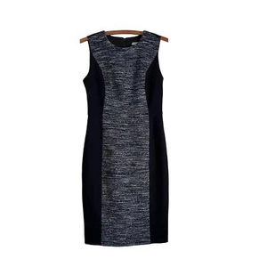 Classiques Entier Womens Blue Black Tweed Colorblock Sleeveless Wool Dress 4 - Picture 1 of 5