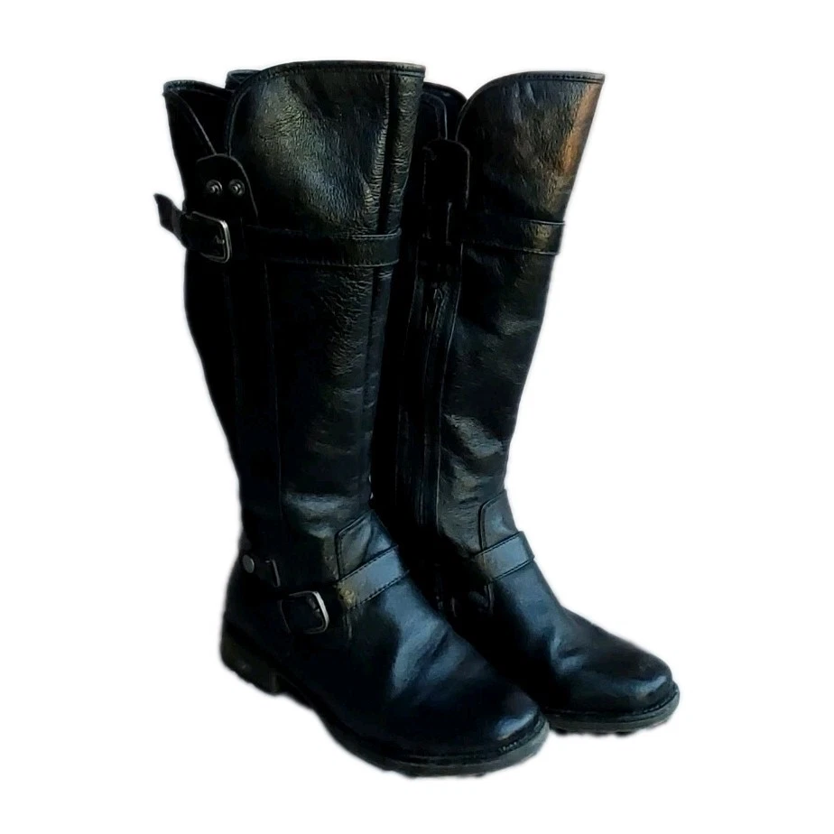 Botas de Equitação Baretraps Femininas Tamanho 7M Sheree Gen. Couro Forrado com Pele Preto Zíper - Imagem 1 de 4