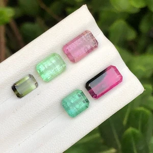 11.50 Ct Natural Vibrant Bi Color Tourmaline lot 10x5x4 to 7x4x2mm Emerald Cut - Picture 1 of 11