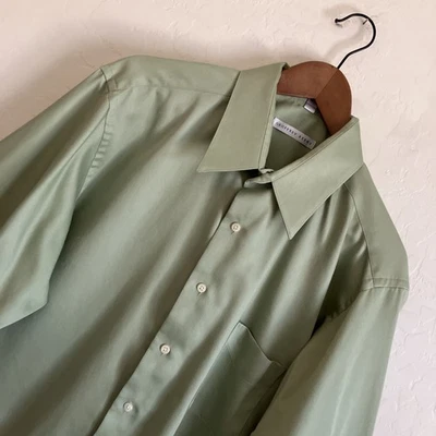 Geoffrey Beene Mens Dress Shirt Sateen Button Up Green XL 34 35 17.5 No Wrinkle - Image 1 of 4
