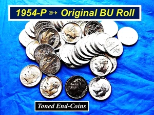 GEM  1954-P "BU" Dimes Roll ➫ MONSTER TONED End Coin ➫ Mint Luster ➫ R354 - Picture 1 of 4