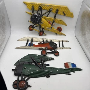 Vintage Set 3 1975 Homco Airplanes Bi-Plane Cast Metal Wall Art Decor USA - Picture 1 of 14
