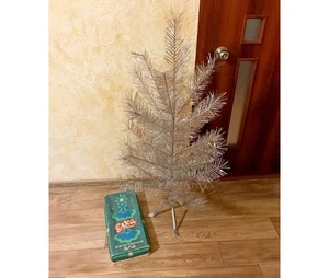 Soviet Silver Christmas tree in box - wood metal  - USSR Vintage - Picture 1 of 11