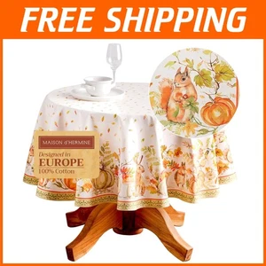 Elegant 69" Round Cotton Tablecloth in Pumpkin Passion for Every Occasion - Picture 1 of 11