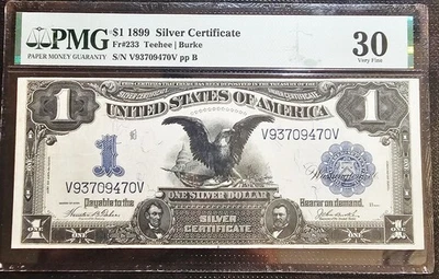 1899 $1 Silver Certificate Black Eagle Fr.233 PMG 30 VF Teehee Burke Eye Appeal  - Image 1 of 2