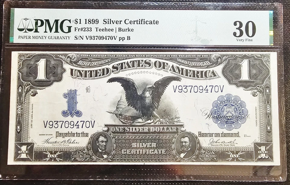 1899 $1 Silver Certificate Black Eagle Fr.233 PMG 30 VF Teehee Burke Eye Appeal  - Image 1 of 2