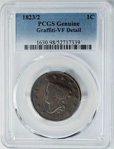 1823/2 Large Cent 1c N-1 VF Detail PCGS Genuine 950337-3 - Picture 1 of 5