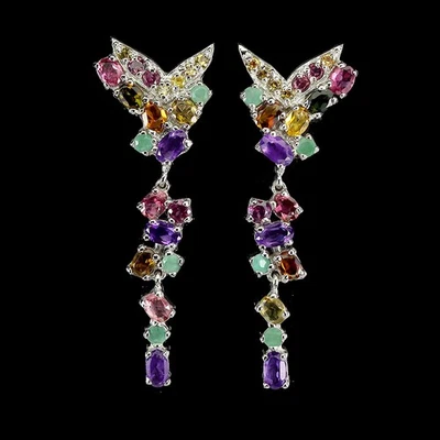 Pendientes de plata de ley 925 ovalados amatista zafiro turmalina piedras preciosas joyería Foto 1 de 4