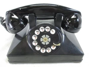 Ancien n° électrique canadien/occidental 1 téléphone de bureau à cadran rotatif noir (fonctionne) - Photo 1/9