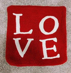 Pottery Barn LOVE Sweater Knit 18" Pillow Cover Red/White Valentines Day Decor - Picture 1 of 4