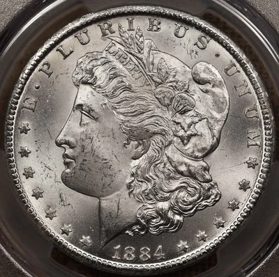 1884-CC dólar Morgan, PCGS MS64, branco acetinado totalmente gelado! Moedas raras DavidKahn - Imagem 1 de 4
