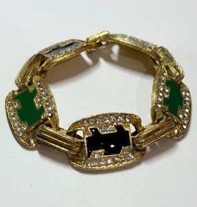 Bracciale vintage con pannelli in oro spazzolato smaltato strass - Foto 1 di 7