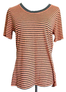BCG Womans Size XL T Shirt Athletic Crew Neck Stripe Gray Coral Short Sleeve - Picture 1 of 10