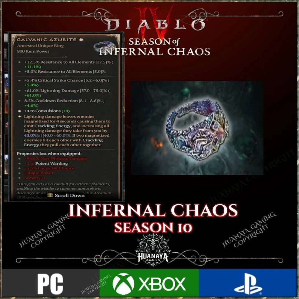 💥Diablo 4💥 SORCERESS💥 ENDGAME 💥SEASON 10 Infernal Chaos💥Galvanic Azurite - Image 1 of 1