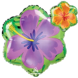 LOONBALLOON 18" Hibiscus Luau Balloons (2 Pack) - Summer Orange & Purple - Picture 1 of 1