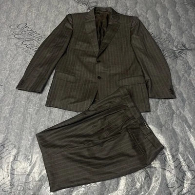 Ermenegildo Zegna Trofeo Suit Wool Luxury Men USA 44R Pants W34 L29 Brown Blue - Image 1 of 4