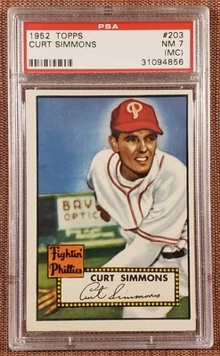 Tarjeta de béisbol 1952 Topps #203 Curt Simmons Philadelphia Phillies PSA 7 MC Foto 1 de 2