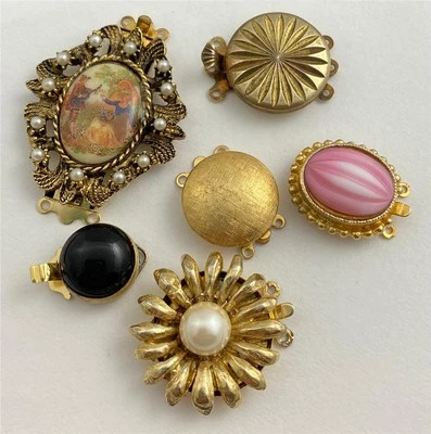 6 Vintage Gold Tone Replacement Box Clasps Necklace Bracelet 1,2 & 3 Strands - Image 1 of 3