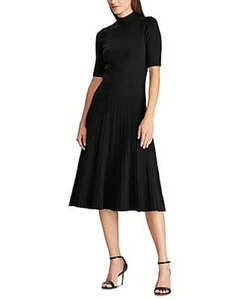 Ralph Lauren Black Ribbed “Jamise” Elbow Dress, Midi, Mockneck, Size Medium, NWT - Picture 1 of 8