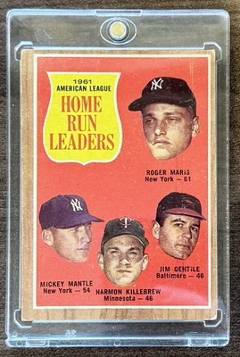 1962 Topps #53 1961 American Home Run Leaders Maris Mantle Killebrew Gentile en muy buena condición Foto 1 de 2