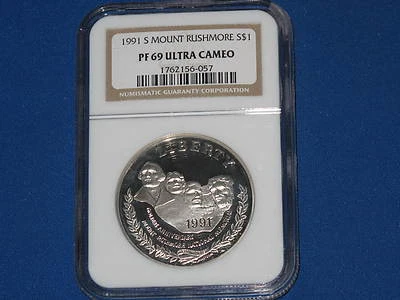 1991-S Mount Rushmore Commemorative Silver Dollar NGC PF69 Ultra Cameo B0148 - Image 1 of 2