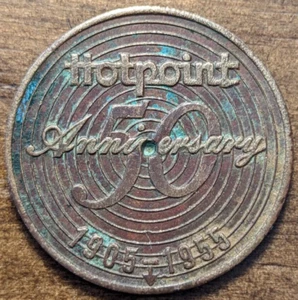 Token publicitario de latón giratorio Hotpoint 1905-1955 50 aniversario - Imagen 1 de 4
