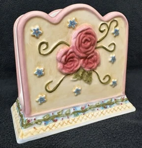 Serviettenhalter Keramik rosa rose und blaue Blumenelemente - Bild 1 von 5