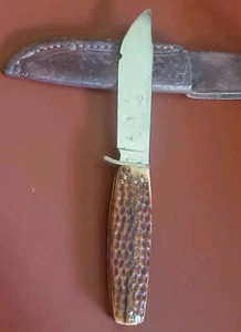 40-60's Vtg CASE XX BONE Handle Fixed Blade Hunting Knife W/Sheath-read - Picture 1 of 9