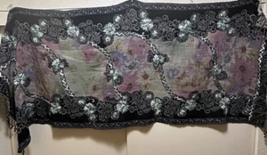 Aziza by BIZ Vintage Shawl/Scarf Embroidered Soft Wool Floral India 27" x 70" - Picture 1 of 14