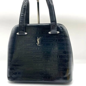Yves Saint Laurent Monogram Tote Bag Black Patent Leather USED 202501M - Picture 1 of 9