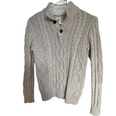 Suéter Gap Niños Grande (10) Henley Pullover Tejido con Cable Pescador Acogedor Beige Foto 1 de 4