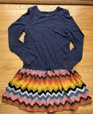 Lands End - Vestido Manga Larga para Niños - Azul Marino con Rayas en Zig Zag - Colorido, Talla 8 Foto 1 de 4