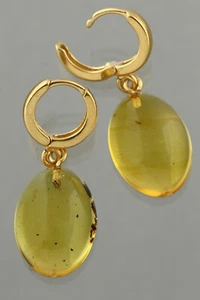 Fossil Insects BALTIC AMBER Cabochons Gold Plated Silver Earrings 3.5g 241114-2 - Picture 1 of 8
