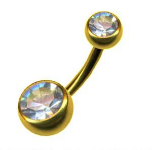 BANANABELL DOUBLE JEWELED GOLD FARBIG PIERCING KRISTALL BAUCHNABEL NABEL BANANE - Bild 1 von 13