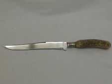 BOKER STAINLESS STEEL FIXED BLADE CARVING KNIFE STAG HANDLE USA VINTAGE
