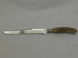BOKER STAINLESS STEEL FIXED BLADE CARVING KNIFE STAG HANDLE USA VINTAGE - Picture 1 of 12