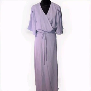 DEEP SELF Women Purple V Neck Short Sleeve Split Wrap Maxi Dress Waist Tie XL - Picture 1 of 4