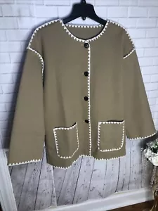 Commense Chaqueta Para Mujer Con Borde en Contraste Bolsillos De Gran Tamaño Beige Bufanda Talla M Nueva - Imagen 1 de 10