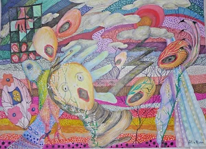 ORIGINAL GEMÄLDE 13 X 18 IN AQUARELLSTIFTE VON RIVKA FILIIN INSPIRIEREND - Bild 1 von 9