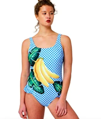 JUICY COUTURE Blue Check Banana Ruffle One-Piece Swimsuit Wo's Small - Imagem 1 de 4