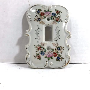 Vintage Porcelain Switch Wall Plate w Painted Floral (Crossed Arrow Mark) - Picture 1 of 12
