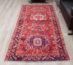 3'7''x7'10'' Oriental Traditional Handmade RED Vintage Wool 4x8 Runner Area Rug - Picture 1 of 19