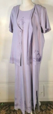 Vtg Country Wear Lonnie G Star Maxi Dress/ Vest Linen Blend Lilac Stenciled Larg - Image 1 of 4