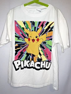 Pokemon T Shirt Boy’s Girl's Pikachu Multicolor Anime White T Shirt Size 10 - Picture 1 of 6