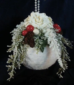 Large Elegant Winter Greenery, Pinecone & Berries Snowball Christmas Ornament - Picture 1 of 6