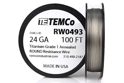 TEMCo Titanium Wire 24 Gauge 100 FT Surgical Grade 1 Resistance AWG Ga • 16.85£