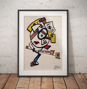 ORIGINAL  ACRYLIC PAINTING signed abstract A3 portrait urban mid century Bromley - Picture 1 of 11